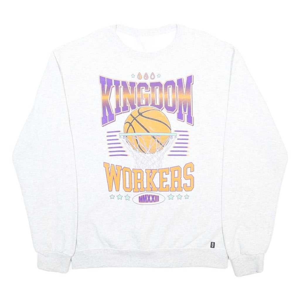 Mens White Sweatshirt Kingdom Workers Basketball Print Crew Neck S Cotton Blend