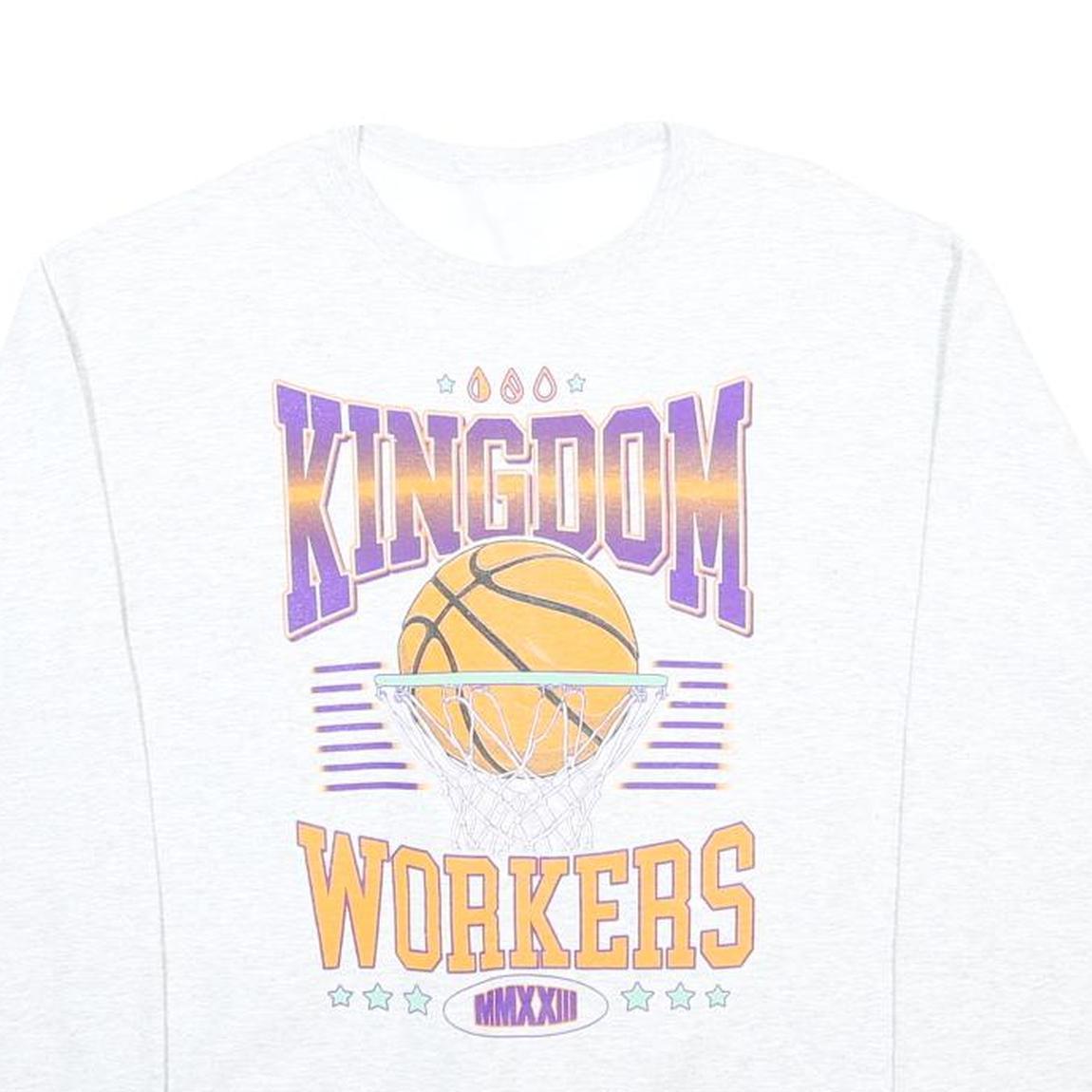 Mens White Sweatshirt Kingdom Workers Basketball Print Crew Neck S Cotton Blend