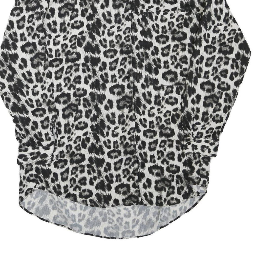 ZARA Womens Black White Leopard Print Shirt Long Sleeve Button Neck M Animal