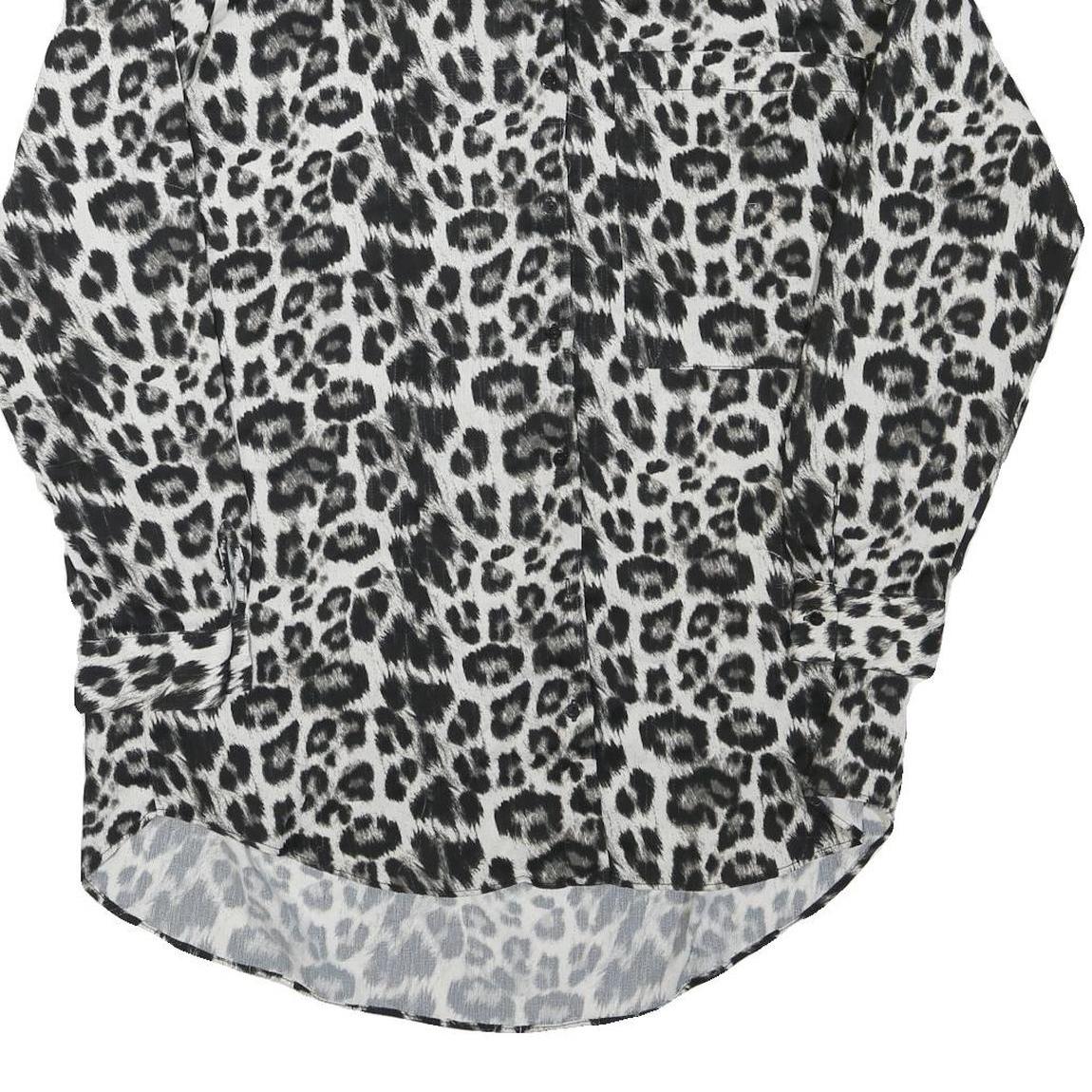 ZARA Womens Black White Leopard Print Shirt Long Sleeve Button Neck M Animal