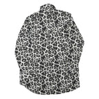 ZARA Womens Black White Leopard Print Shirt Long Sleeve Button Neck M Animal