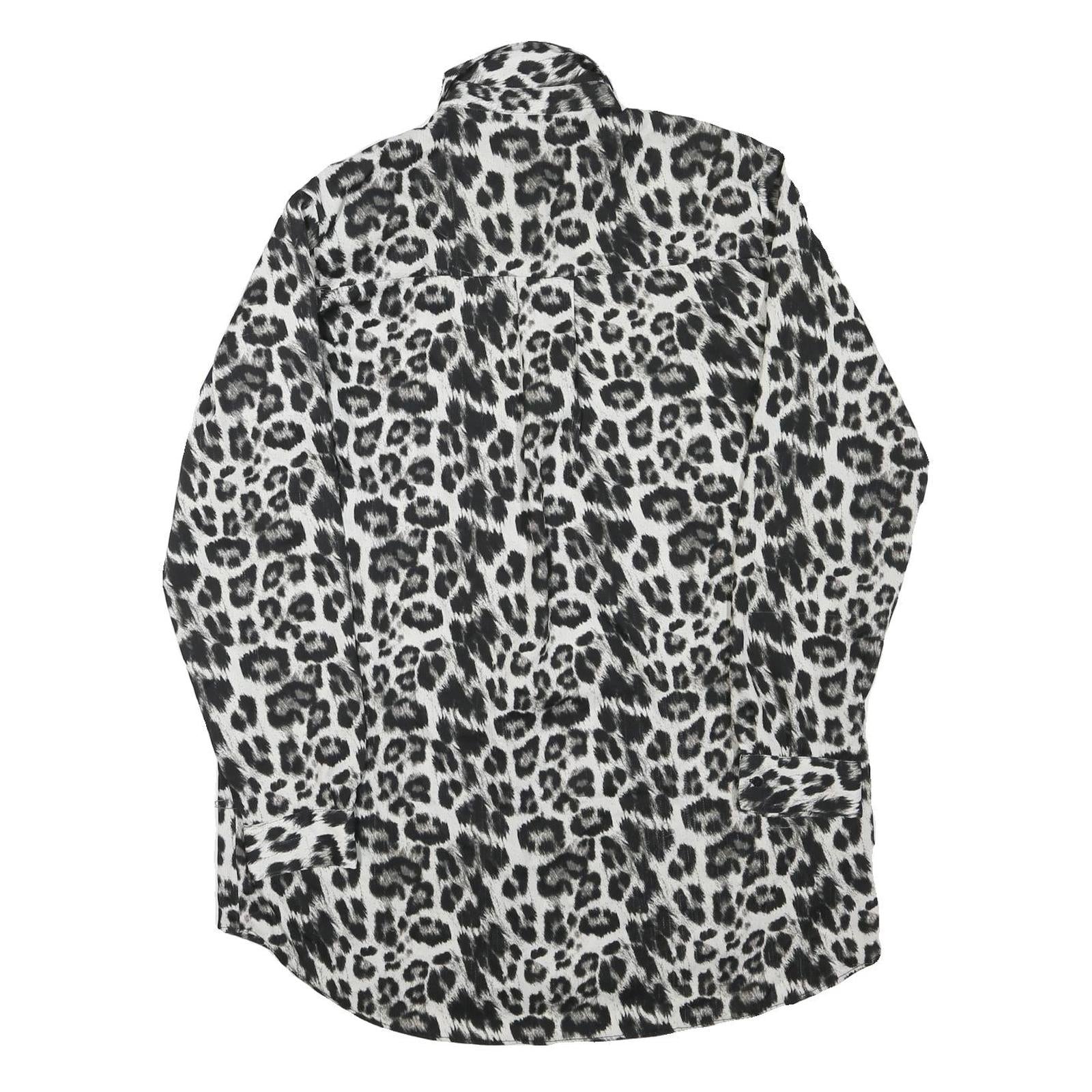ZARA Womens Black White Leopard Print Shirt Long Sleeve Button Neck M Animal