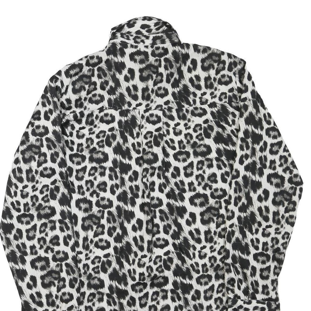 ZARA Womens Black White Leopard Print Shirt Long Sleeve Button Neck M Animal