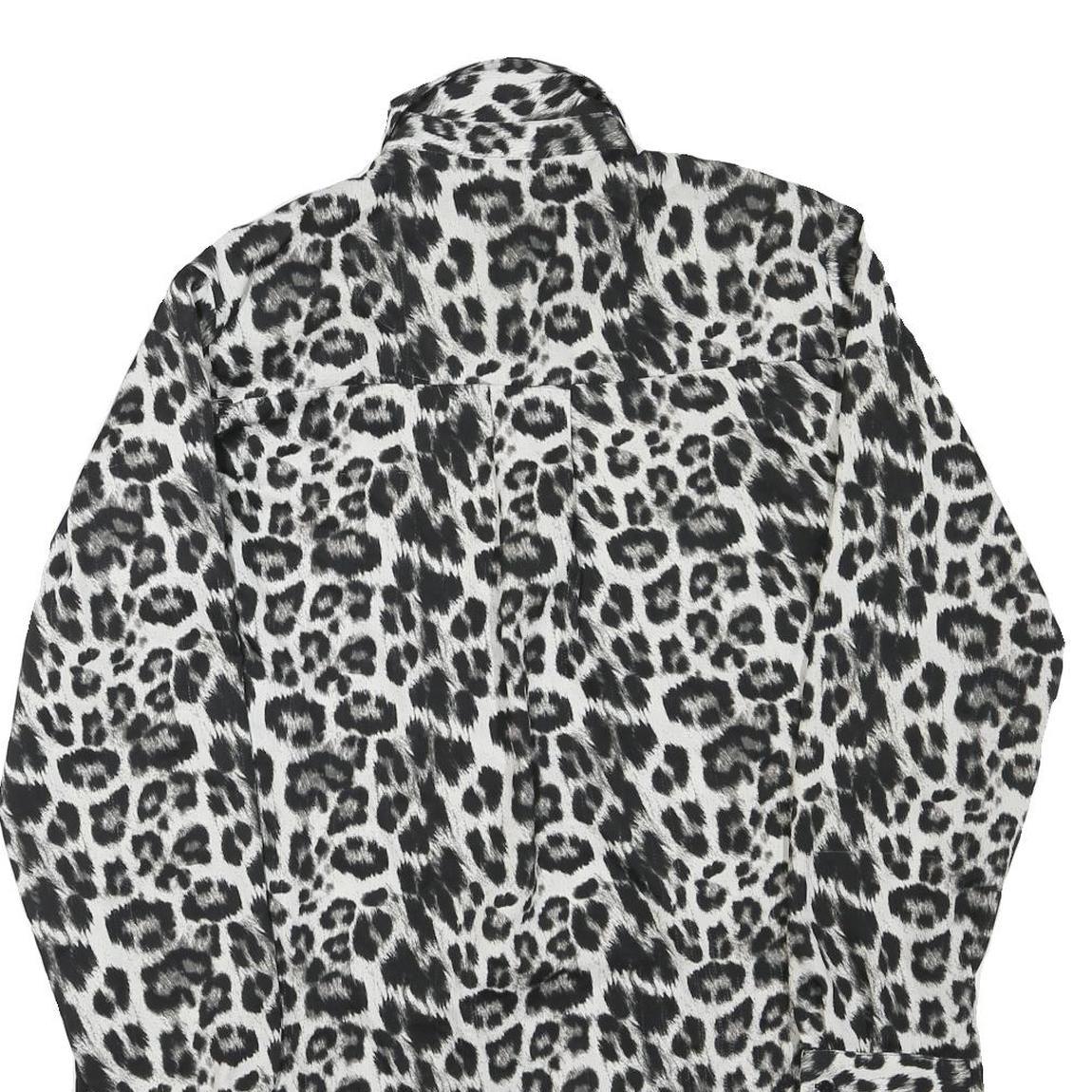 ZARA Womens Black White Leopard Print Shirt Long Sleeve Button Neck M Animal
