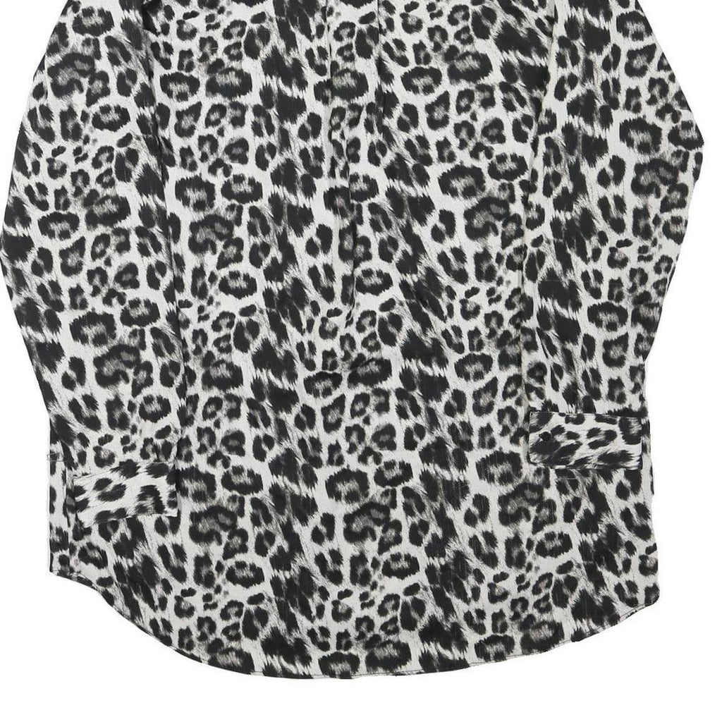 ZARA Womens Black White Leopard Print Shirt Long Sleeve Button Neck M Animal