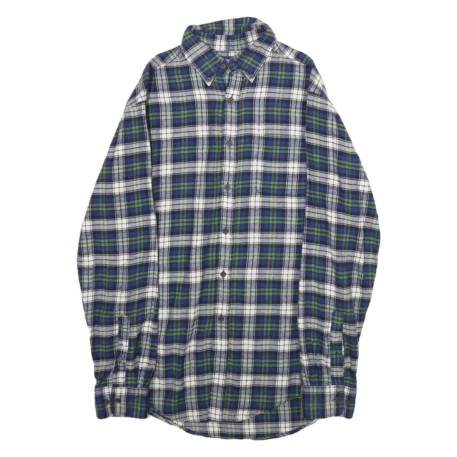 CROFT & BARROW Mens Blue Green White Check Shirt S Button-Down Collar Long