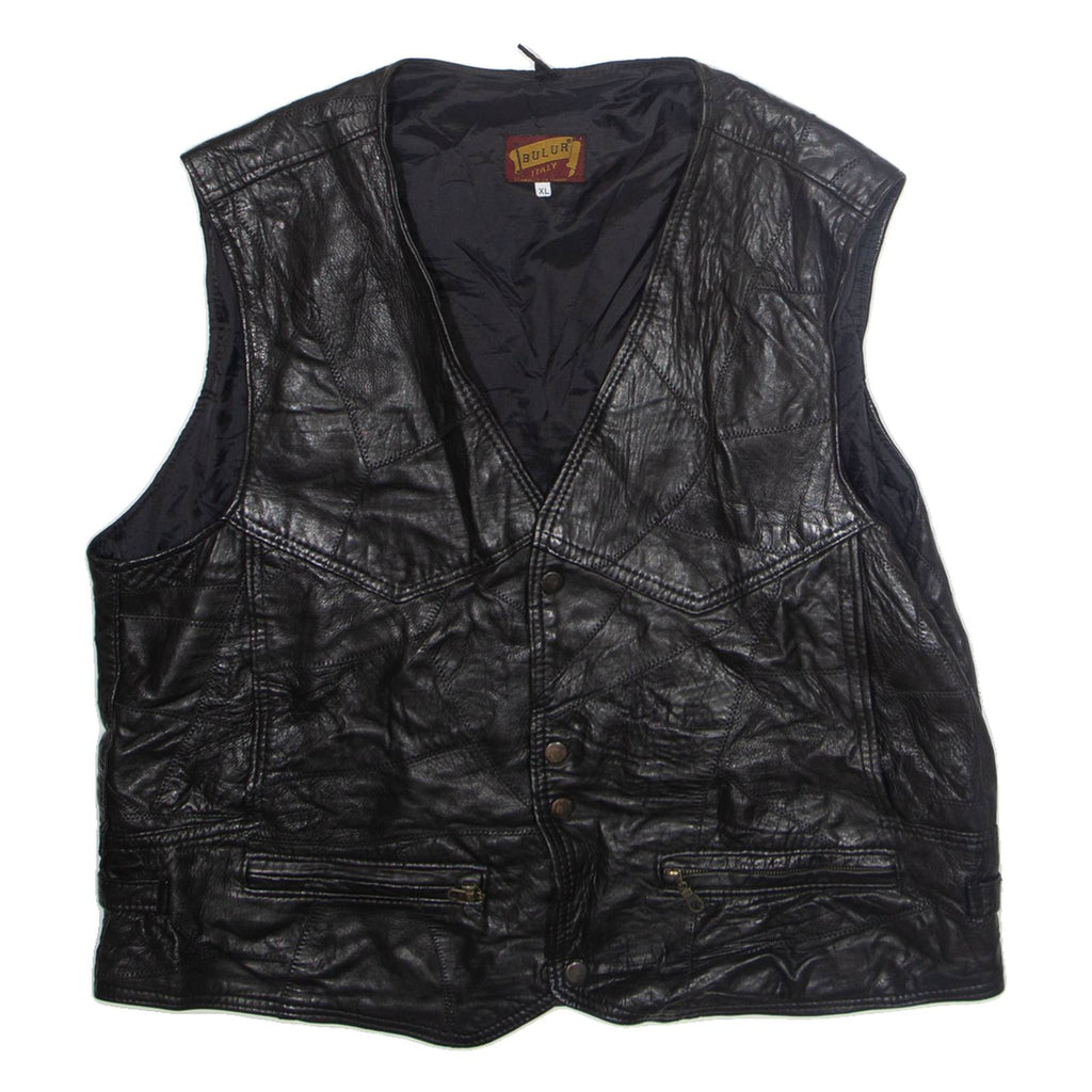 BULUR Mens Gilet Black Faux Leather XL