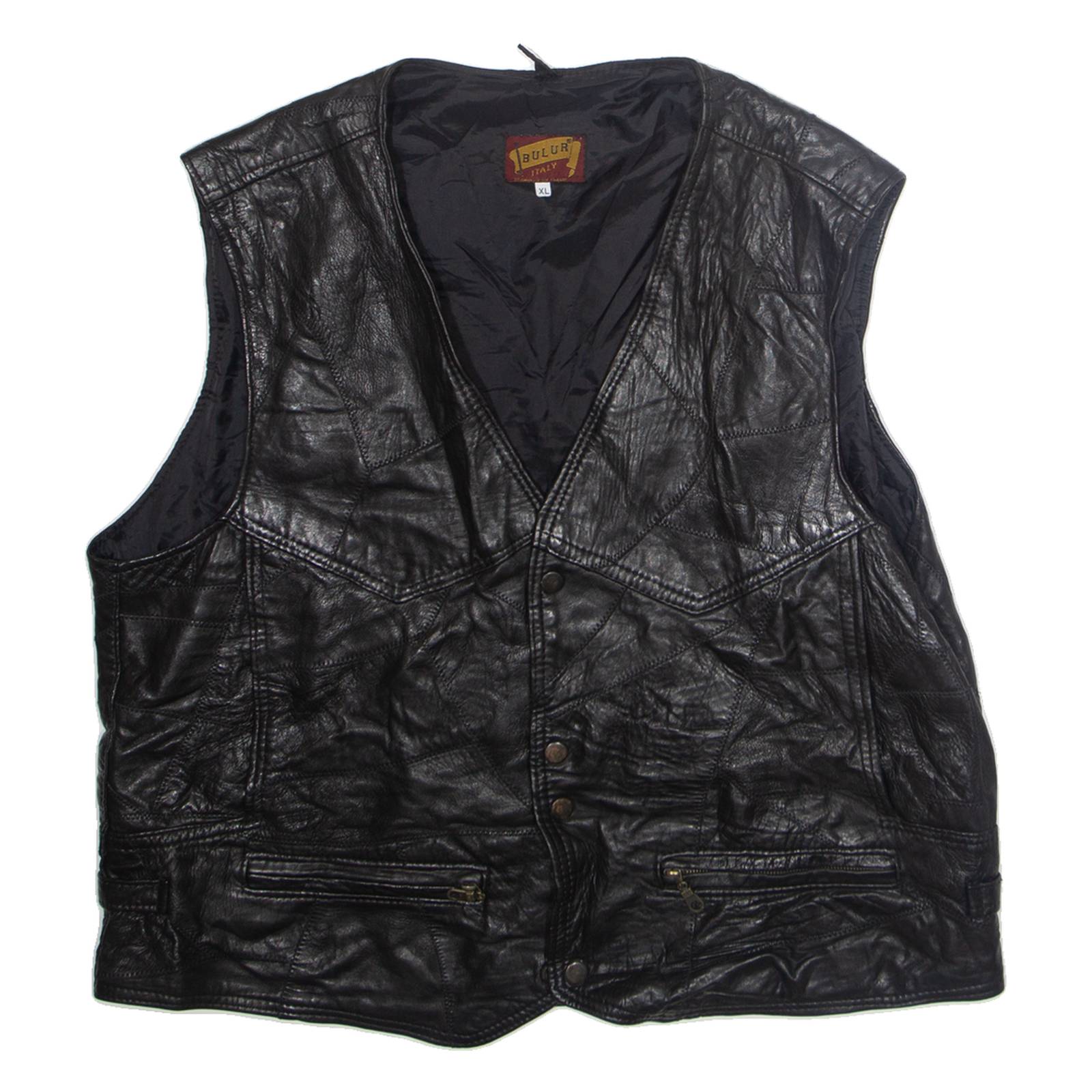 BULUR Mens Gilet Black Faux Leather XL