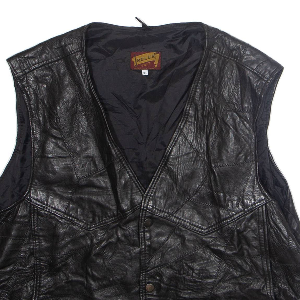 BULUR Mens Gilet Black Faux Leather XL