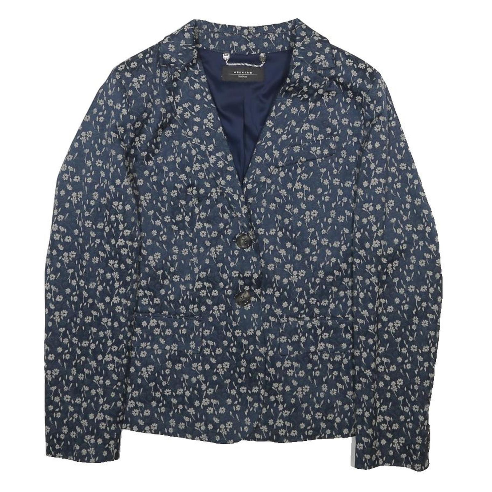 WEEKEND MAX MARA Womens Blue Cotton Blend Floral Jacket UK 14 Button Closure