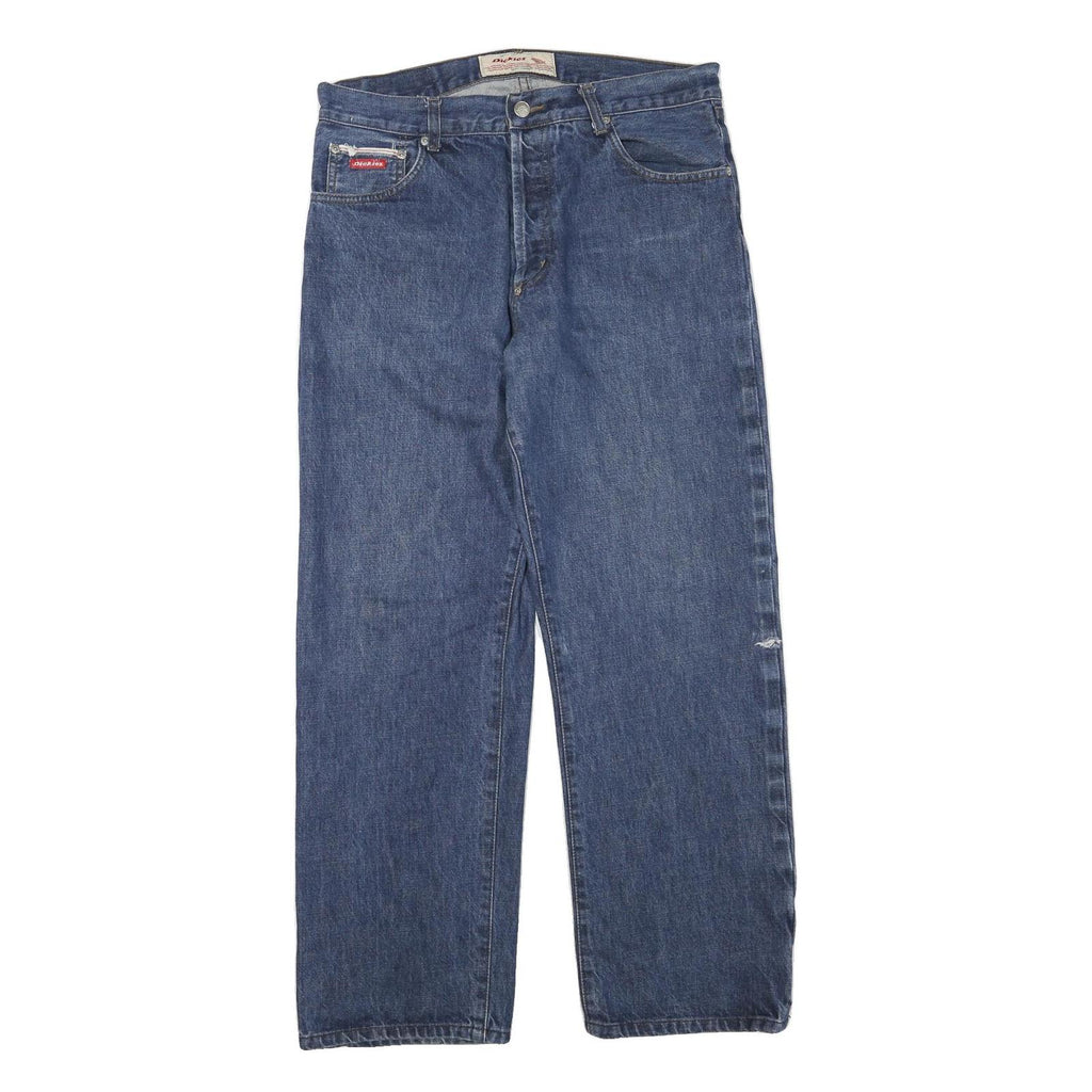 DICKIES Womens Jeans Blue Regular Straight Denim W34 L30 Button Closure