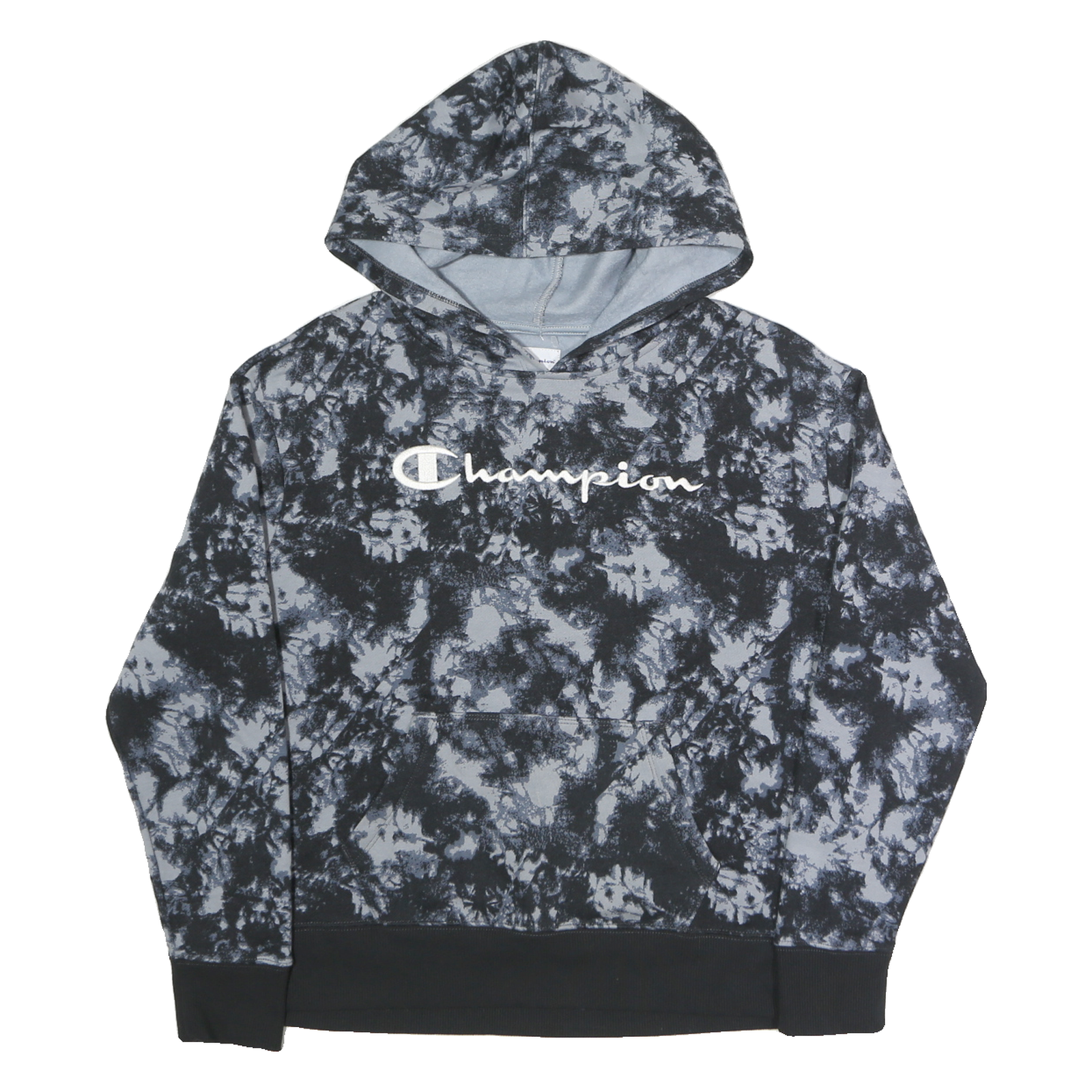 CHAMPION Mens Black & Grey Tie Dye Hoodie S Cotton Blend Casual Pullover