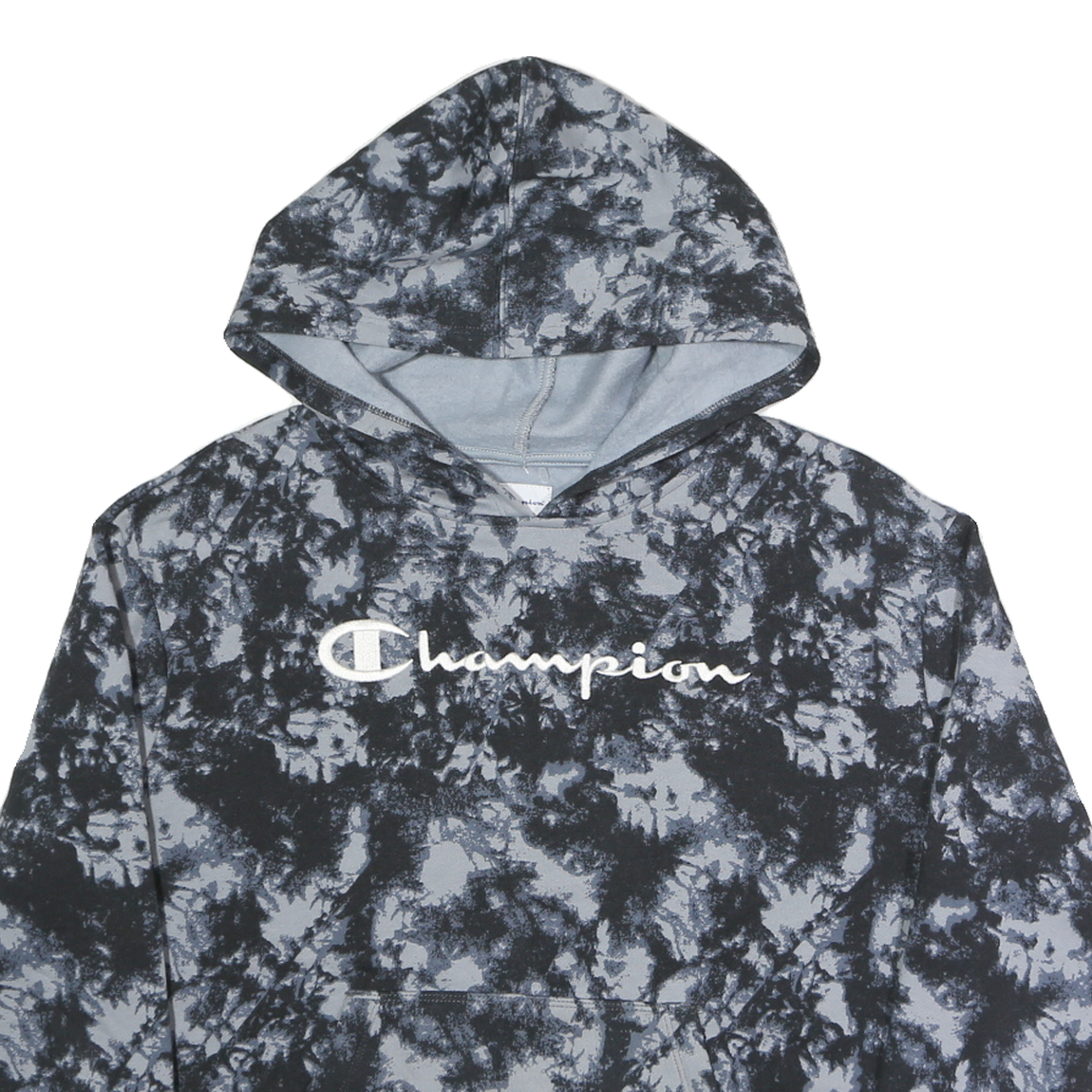 CHAMPION Mens Black & Grey Tie Dye Hoodie S Cotton Blend Casual Pullover