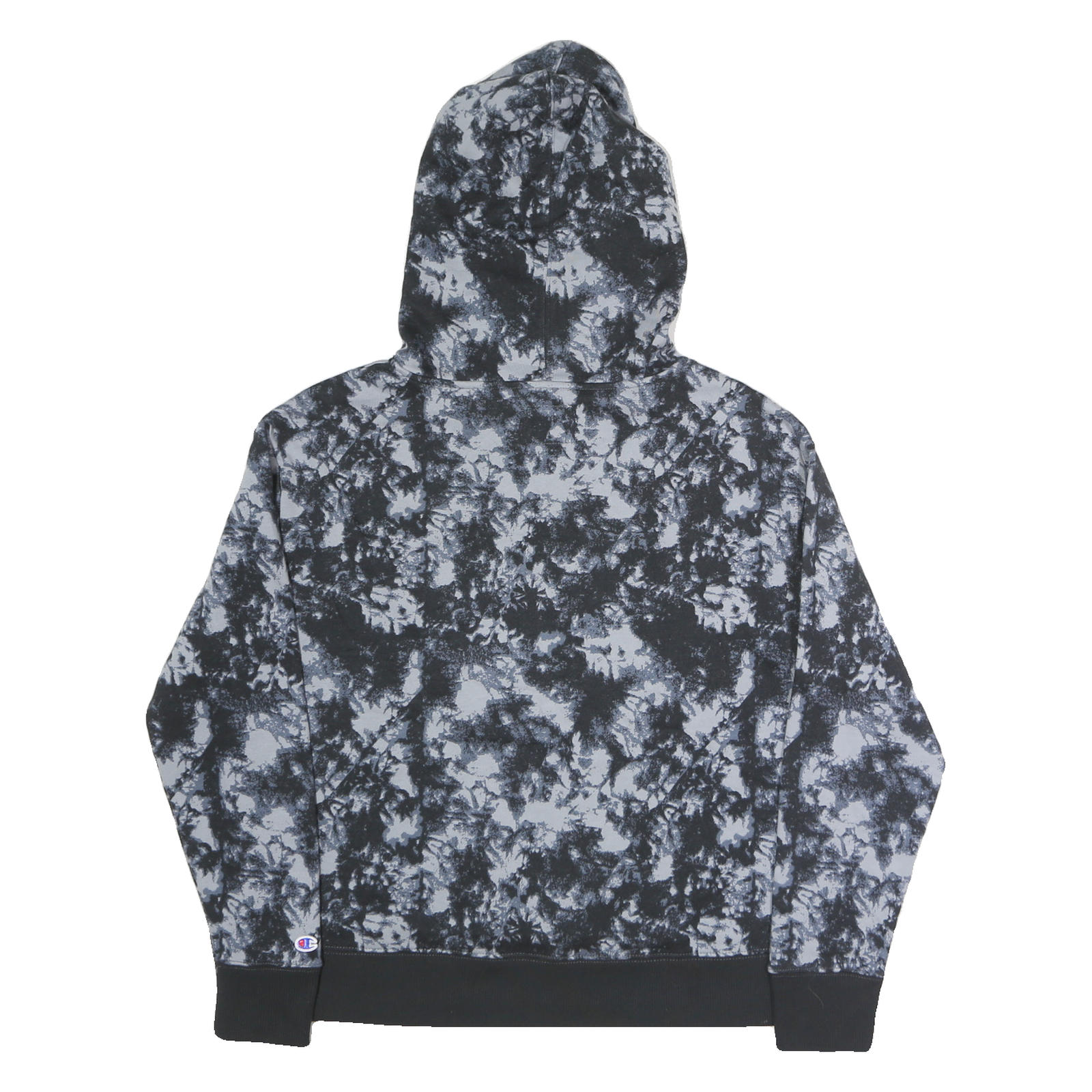 CHAMPION Mens Black & Grey Tie Dye Hoodie S Cotton Blend Casual Pullover