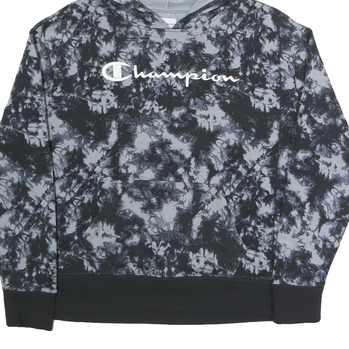 CHAMPION Mens Black & Grey Tie Dye Hoodie S Cotton Blend Casual Pullover