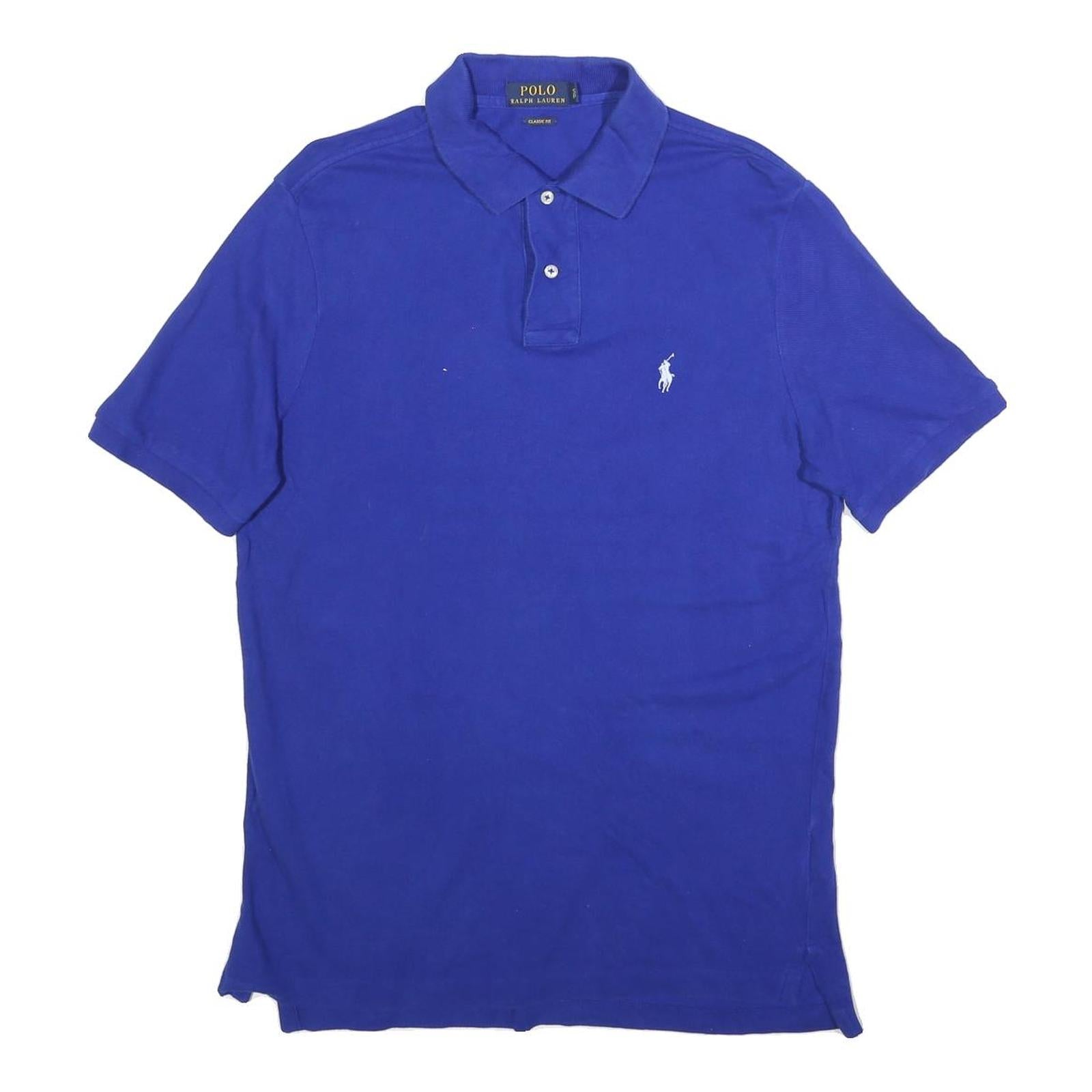 POLO RALPH LAUREN Mens Blue Short Sleeve Plain Logo Embroidered S Cotton Blend
