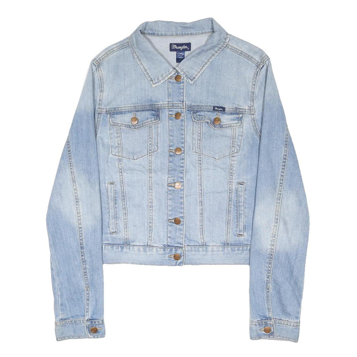 WRANGLER Womens Blue Denim Jacket XL Cotton Blend Button Closure Classic Fit