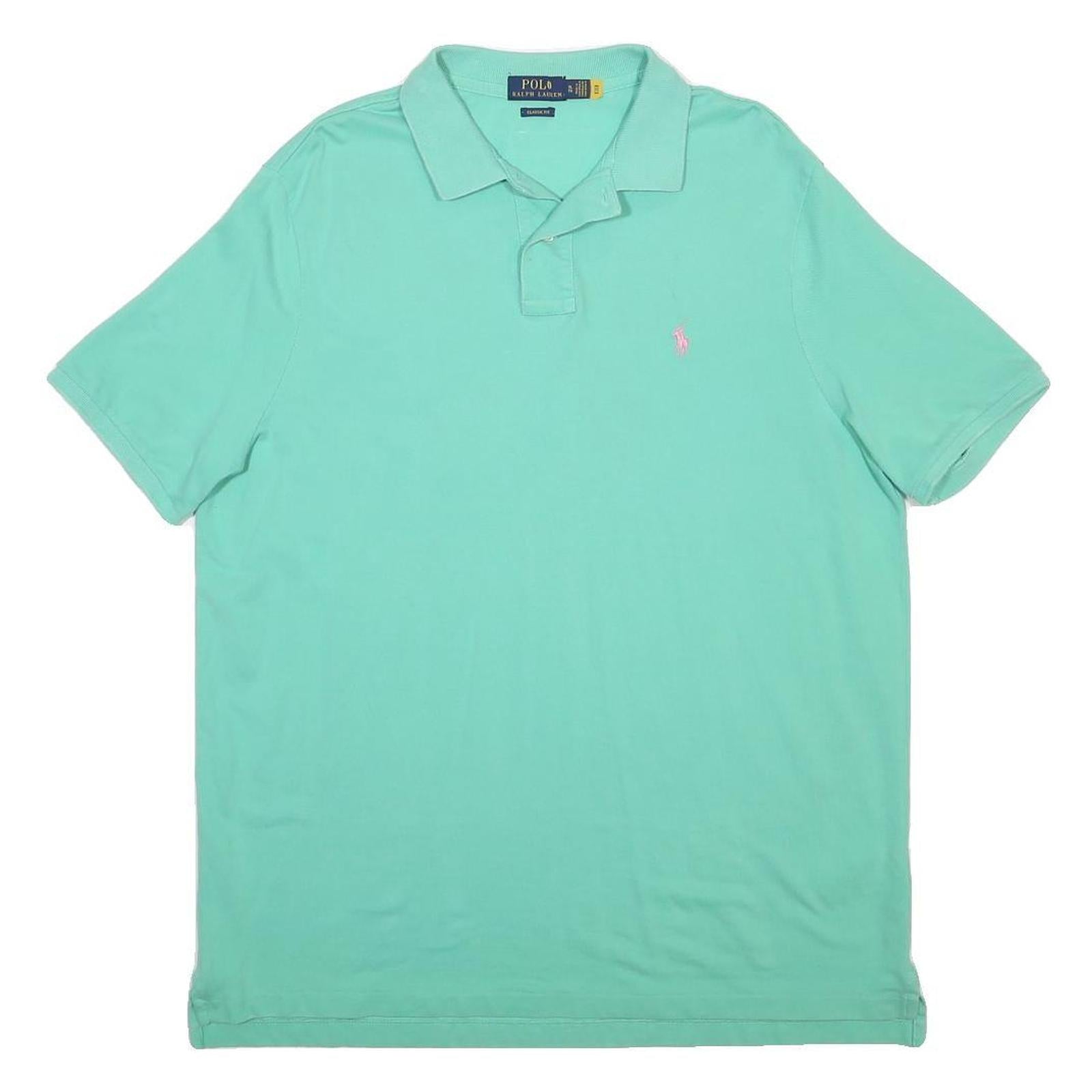 POLO RALPH LAUREN Mens Green Polo Shirt XL Cotton Blend Short Sleeve Plain