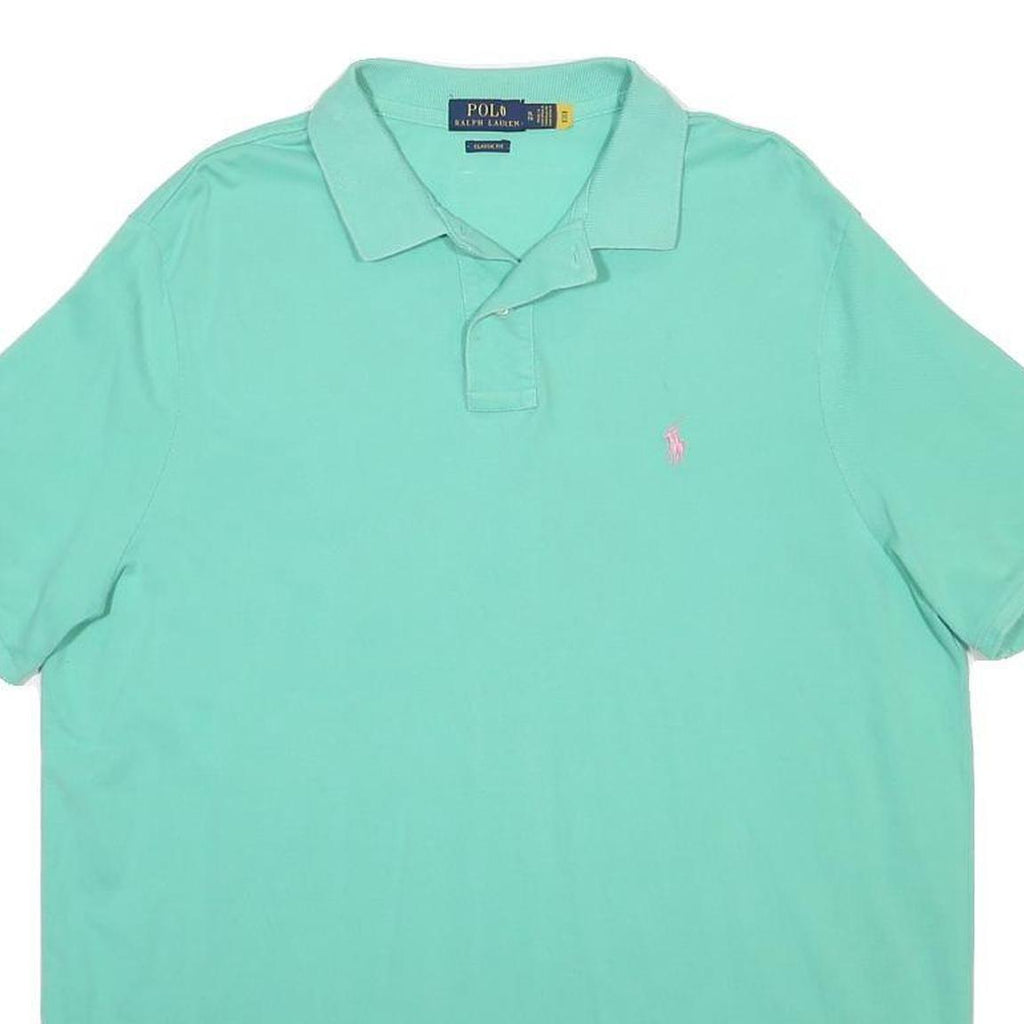 POLO RALPH LAUREN Mens Green Polo Shirt XL Cotton Blend Short Sleeve Plain