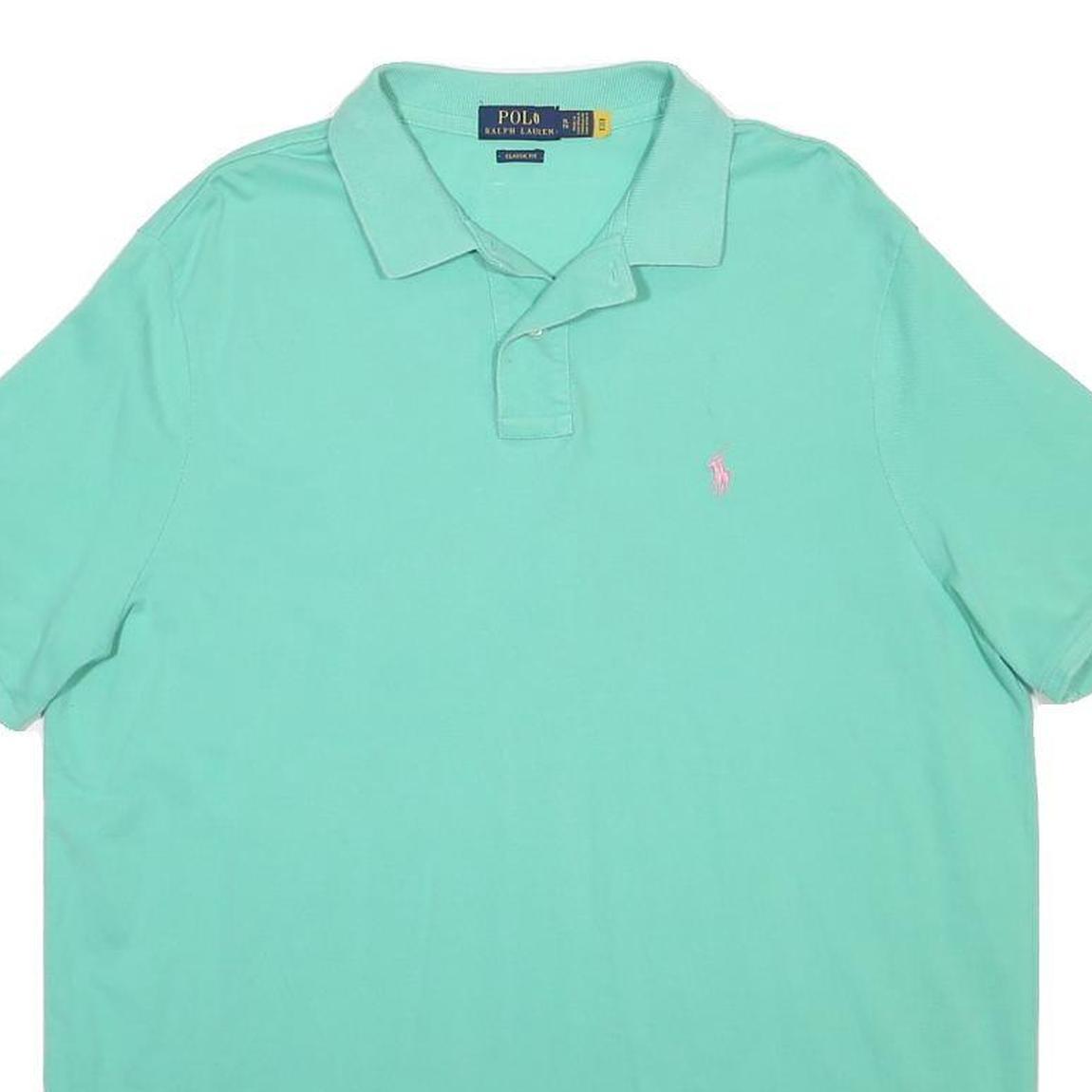 POLO RALPH LAUREN Mens Green Polo Shirt XL Cotton Blend Short Sleeve Plain