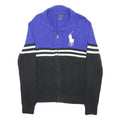 POLO RALPH LAUREN Mens Blue & Black Jumper Patterned Zip Crew Neck Cotton S
