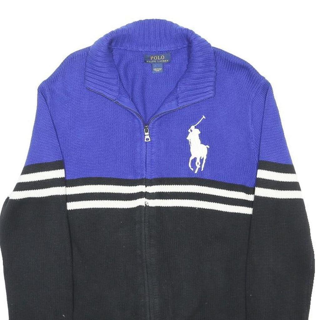 POLO RALPH LAUREN Mens Blue & Black Jumper Patterned Zip Crew Neck Cotton S