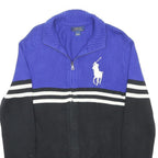 POLO RALPH LAUREN Mens Blue & Black Jumper Patterned Zip Crew Neck Cotton S