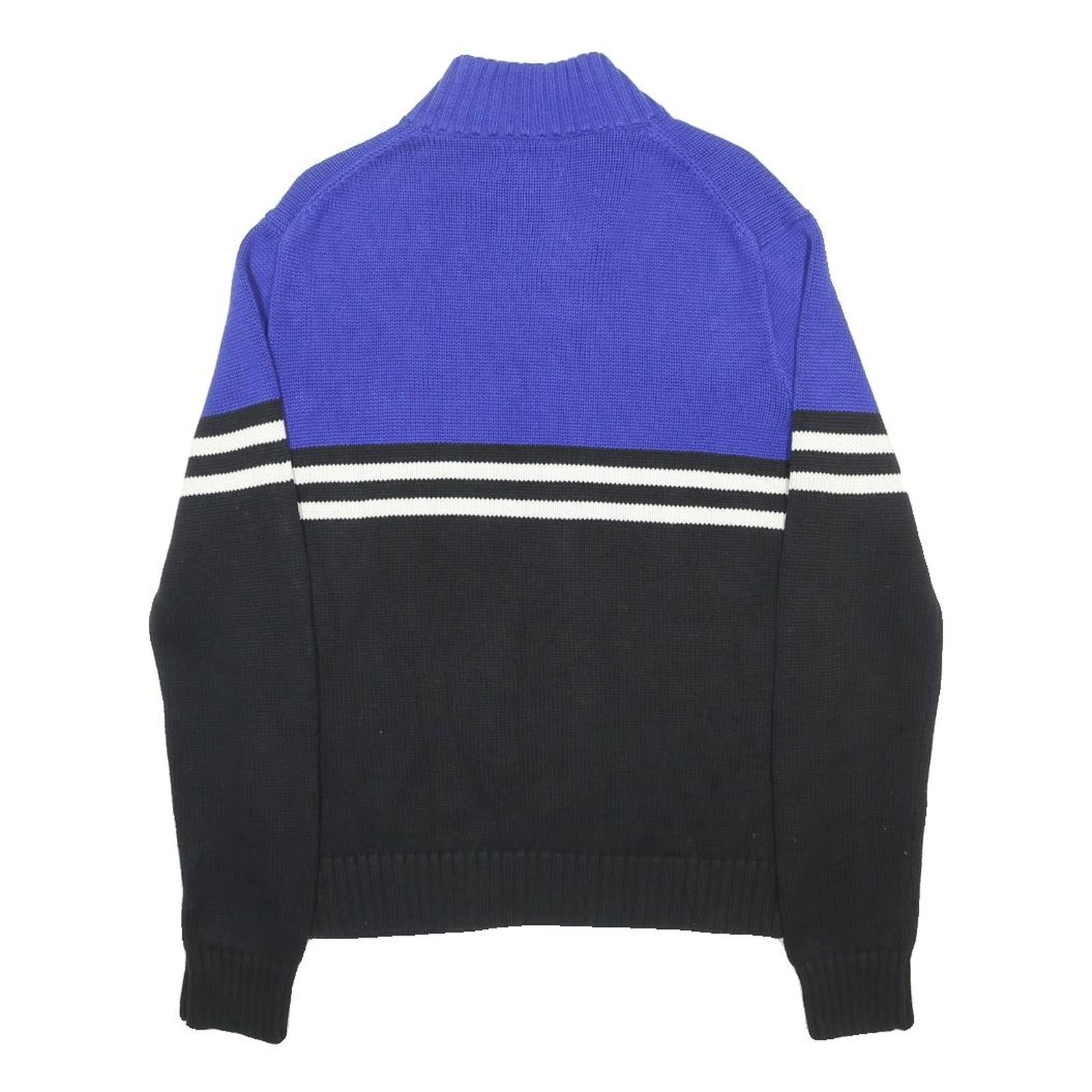 POLO RALPH LAUREN Mens Blue & Black Jumper Patterned Zip Crew Neck Cotton S