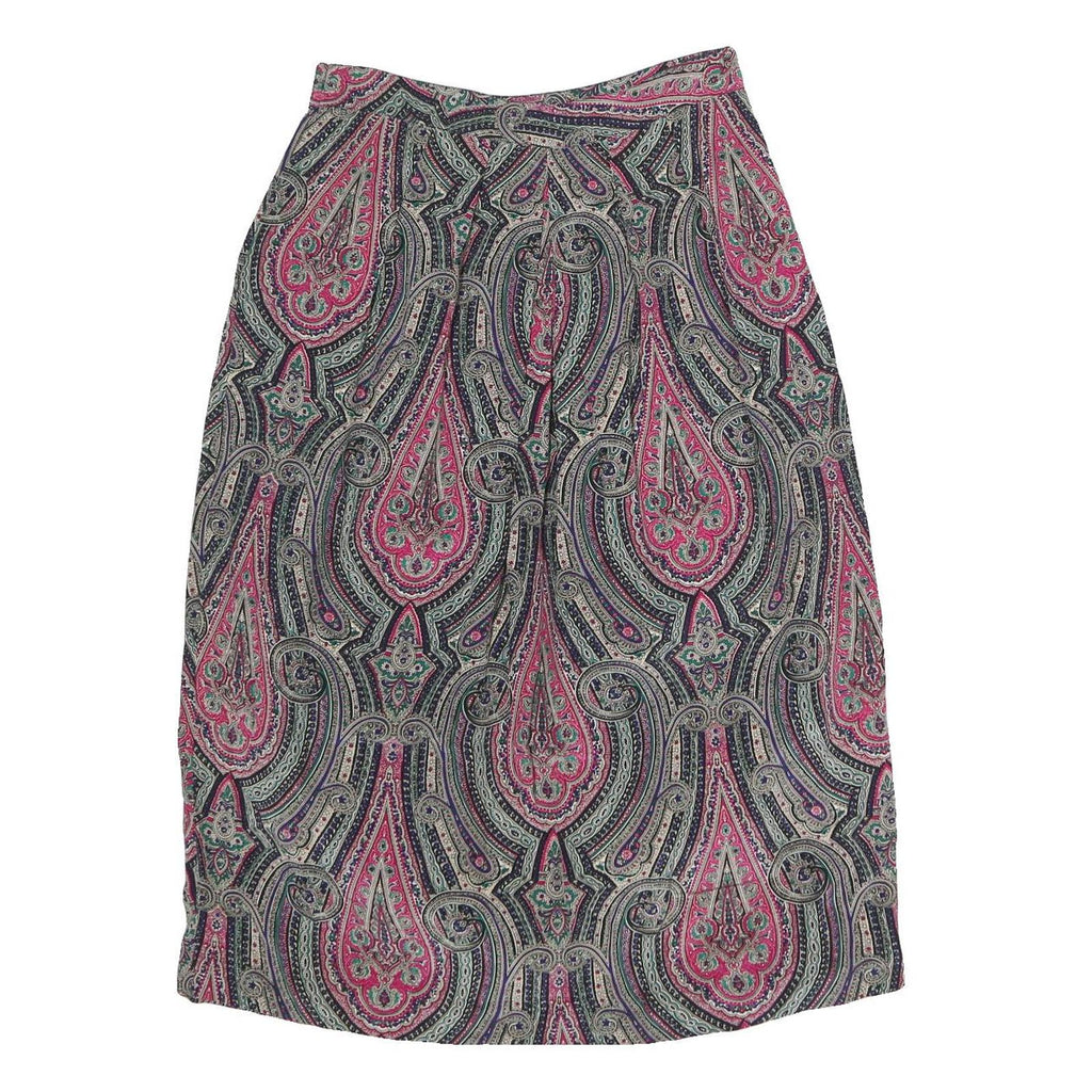 J.G HOOK Womens Pink & Purple Paisley Midi Nylon Skirt L Stylish Patterned