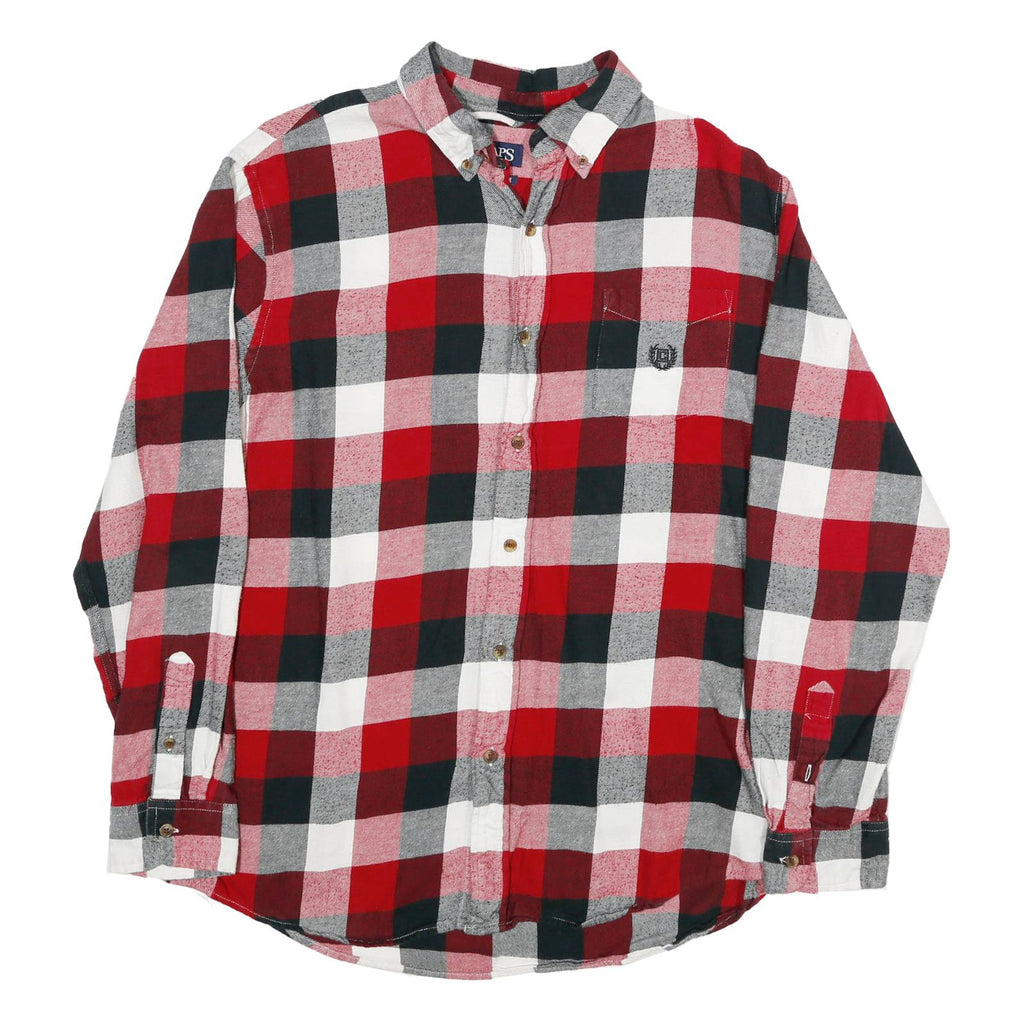 CHAPS Mens Red Black & Grey Check Shirt L Cotton Blend Long Sleeve Button