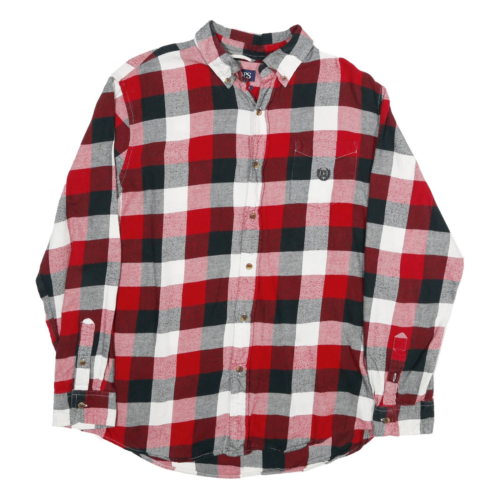 CHAPS Mens Red Black & Grey Check Shirt L Cotton Blend Long Sleeve Button