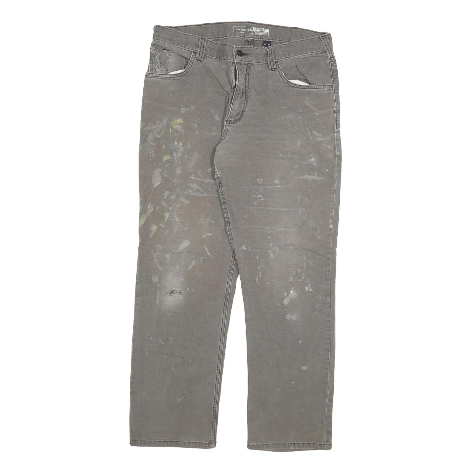 CARHARTT Mens Cotton Blend Grey Relaxed W34 L30 Workwear Trousers Zip Closure