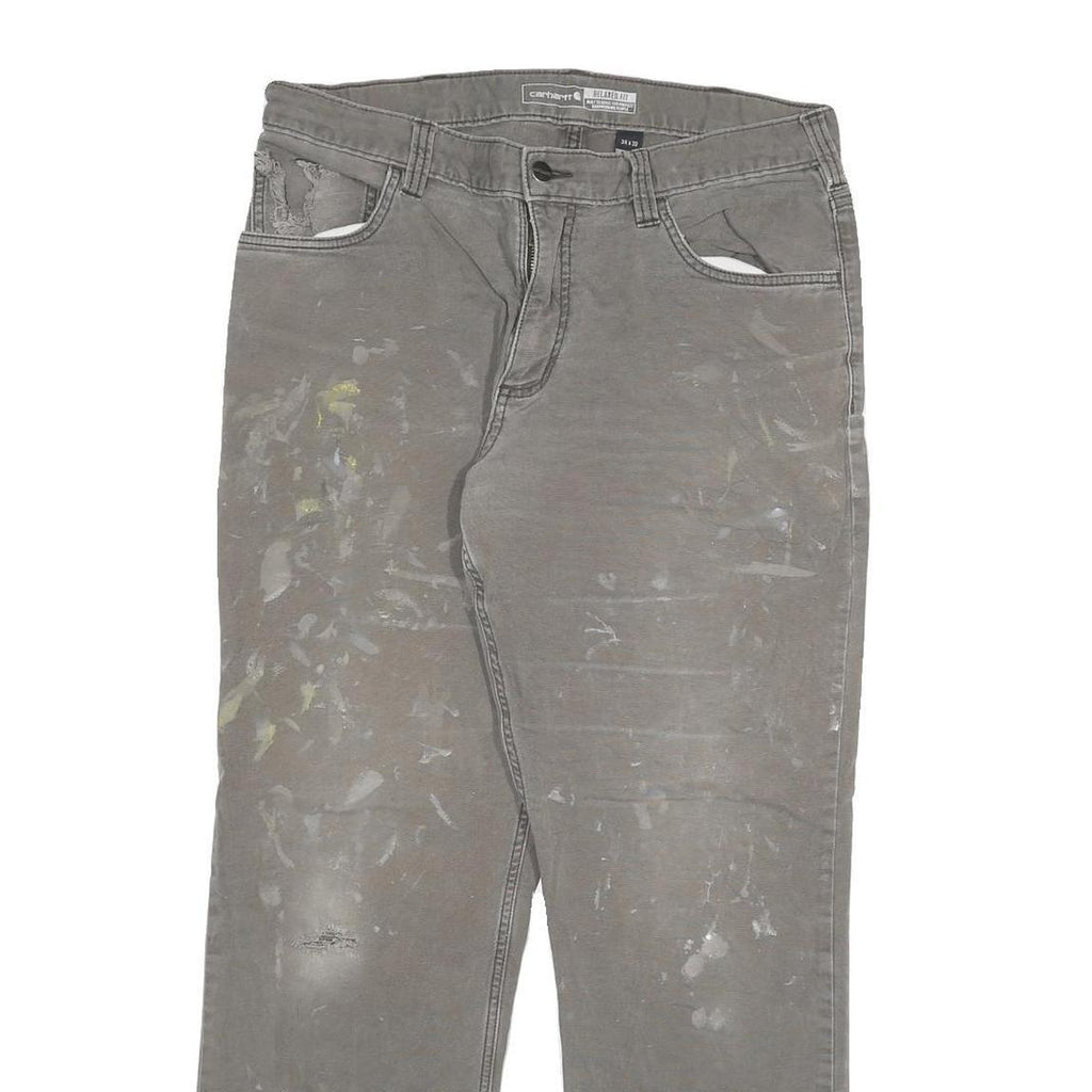 CARHARTT Mens Cotton Blend Grey Relaxed W34 L30 Workwear Trousers Zip Closure