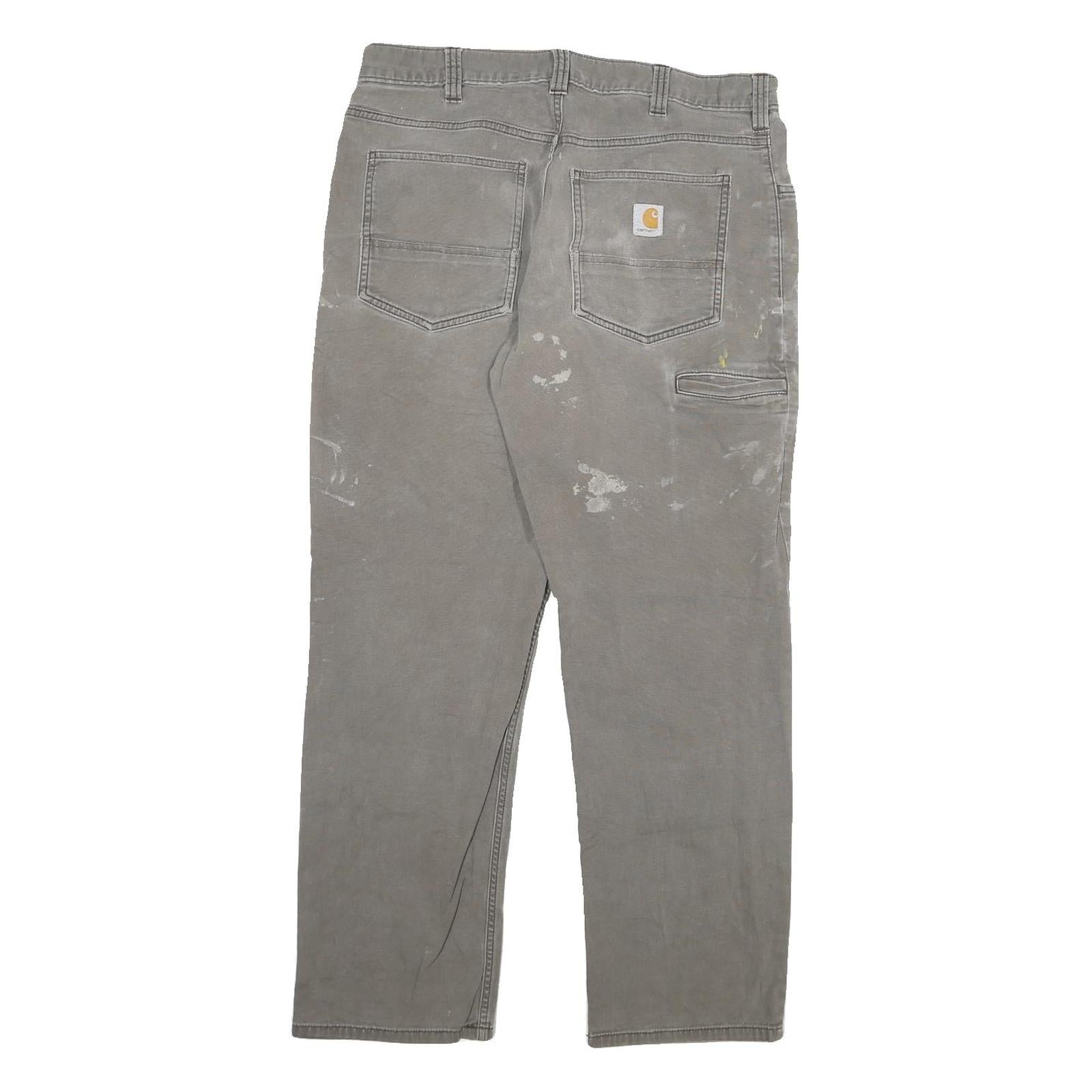 CARHARTT Mens Cotton Blend Grey Relaxed W34 L30 Workwear Trousers Zip Closure