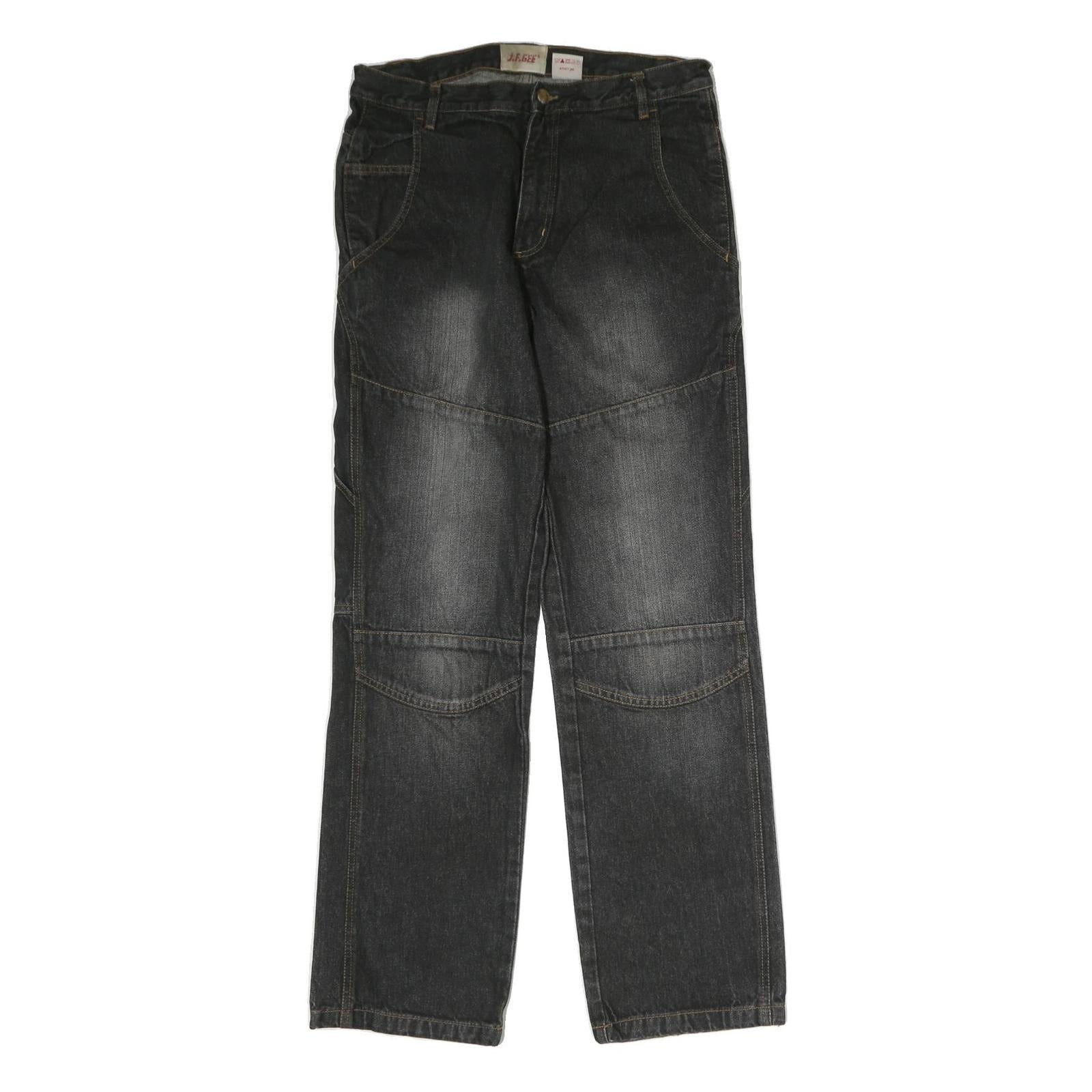 J.F.GEE Mens Jeans Black Regular Straight Denim Medium W32 L34 Cotton Zip