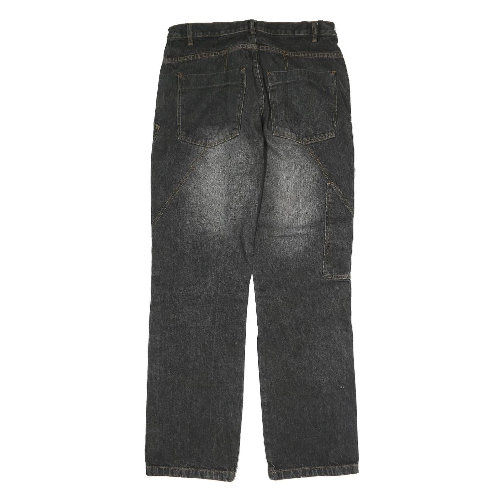 J.F.GEE Mens Jeans Black Regular Straight Denim Medium W32 L34 Cotton Zip