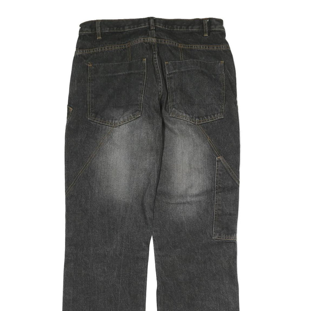 J.F.GEE Mens Jeans Black Regular Straight Denim Medium W32 L34 Cotton Zip