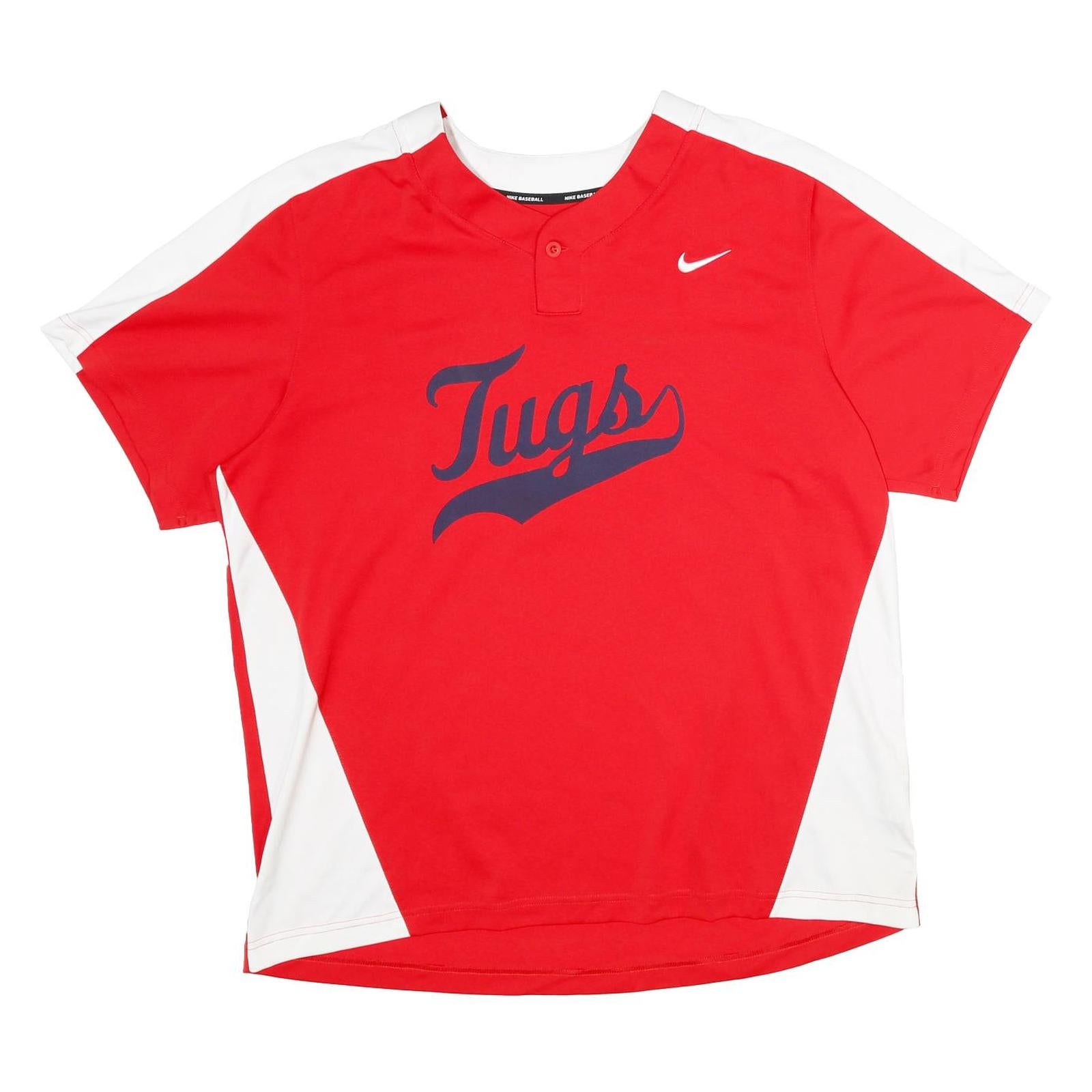 NIKE Mens Red & White Tugs Baseball Style 2XL Short Sleeve Crew Neck Sports