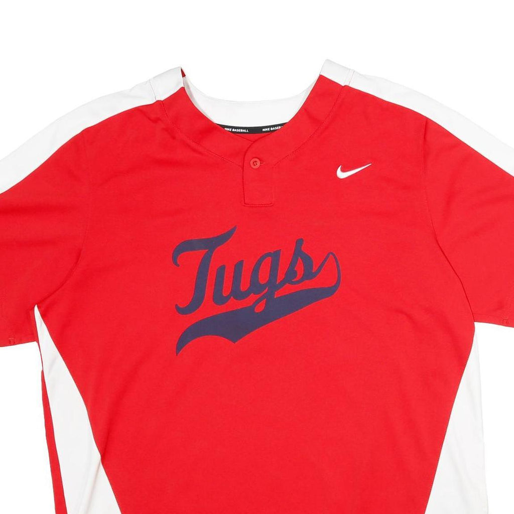 NIKE Mens Red & White Tugs Baseball Style 2XL Short Sleeve Crew Neck Sports