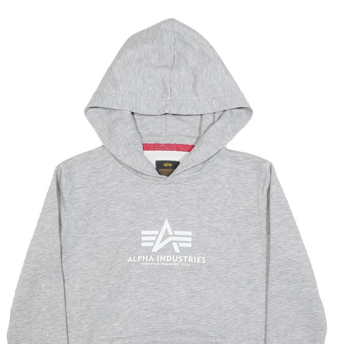 ALPHA INDUSTRIES Mens Grey Hoodie S Cotton Blend Pullover Casual Sweatshirt