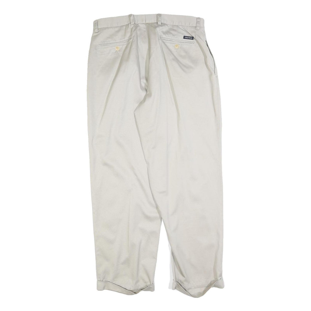NAUTICA Mens Regular Fit Beige Cotton Blend Trousers W36 L30 Classic Zip Closure