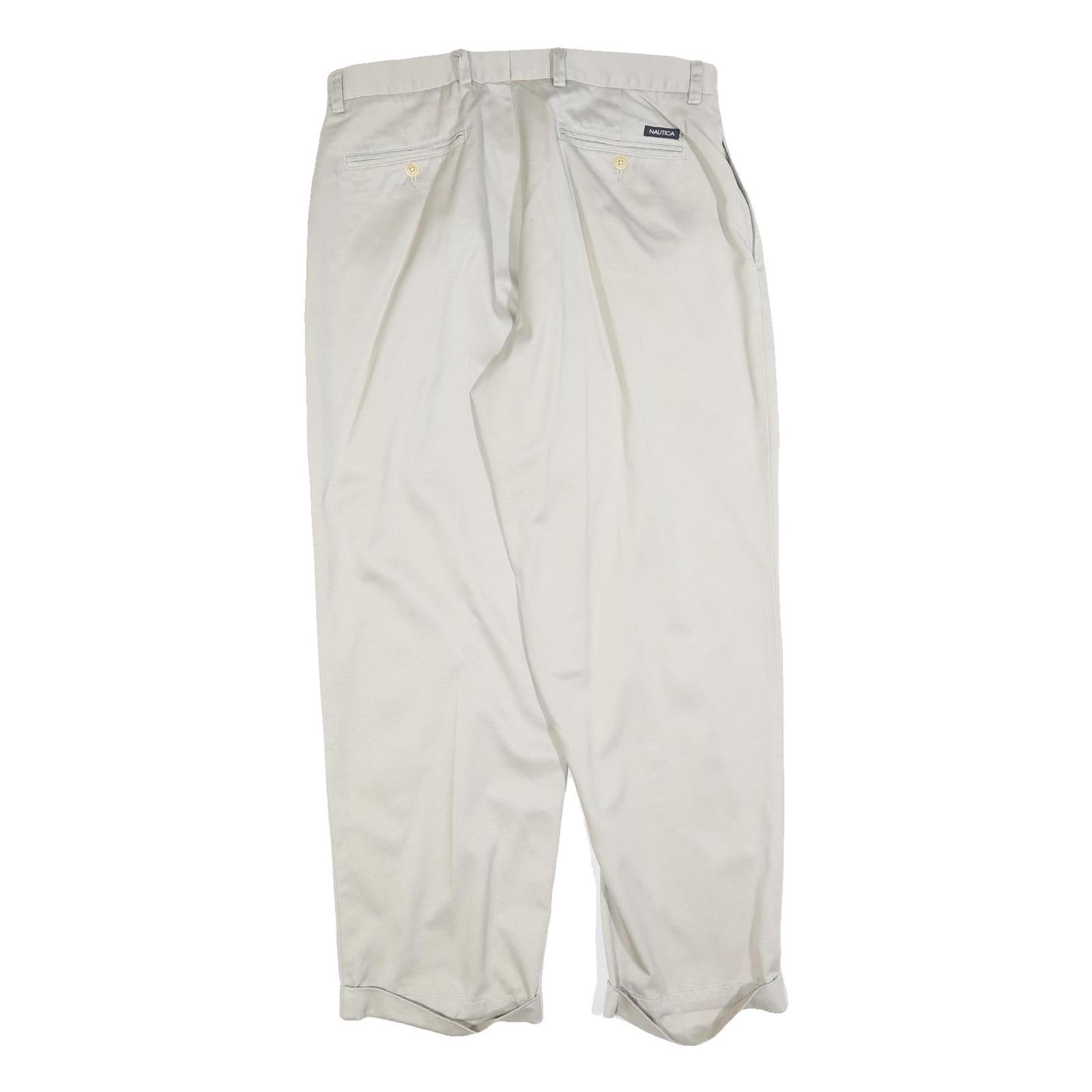 NAUTICA Mens Regular Fit Beige Cotton Blend Trousers W36 L30 Classic Zip Closure