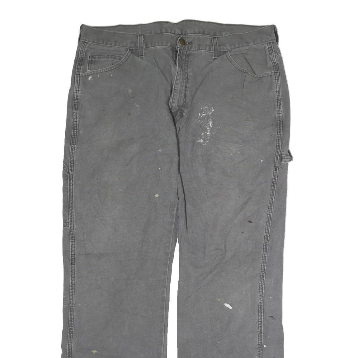 DICKIES Mens Cotton Blend Grey Regular Fit Straight Leg Trousers W36 L31