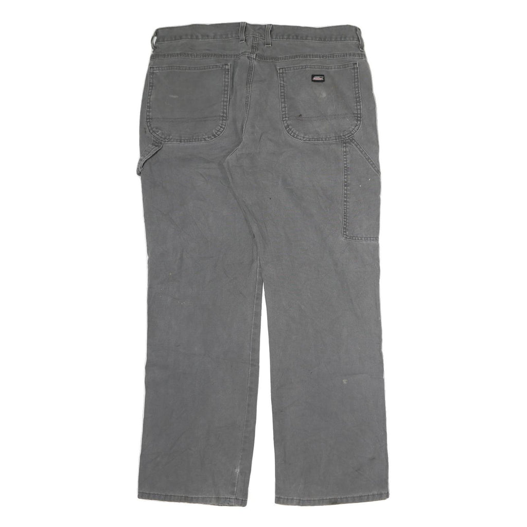 DICKIES Mens Cotton Blend Grey Regular Fit Straight Leg Trousers W36 L31