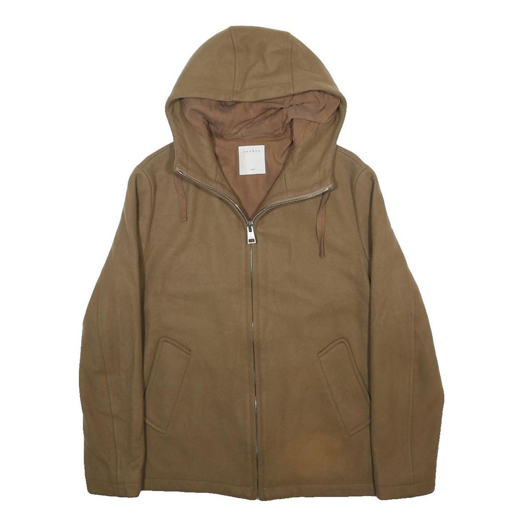 SANDRO Womens Beige Wool Blend Zip Hooded Jacket M Casual Lightweight Outerwear