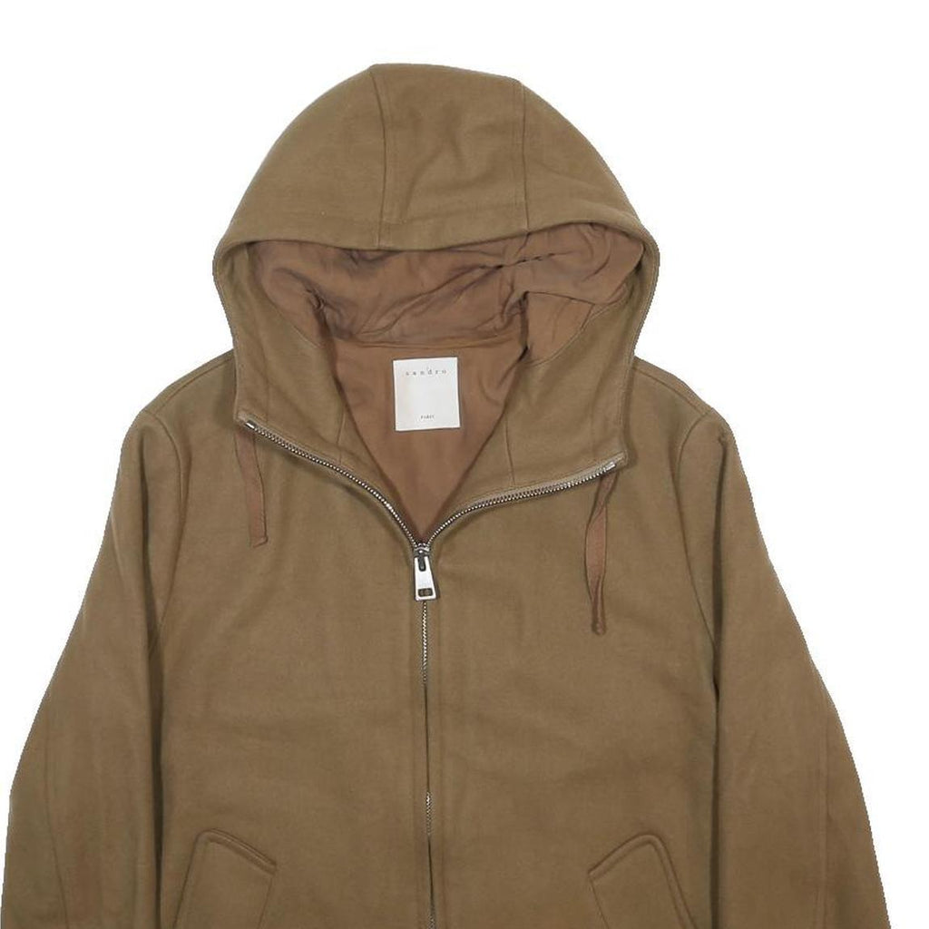 SANDRO Womens Beige Wool Blend Zip Hooded Jacket M Casual Lightweight Outerwear