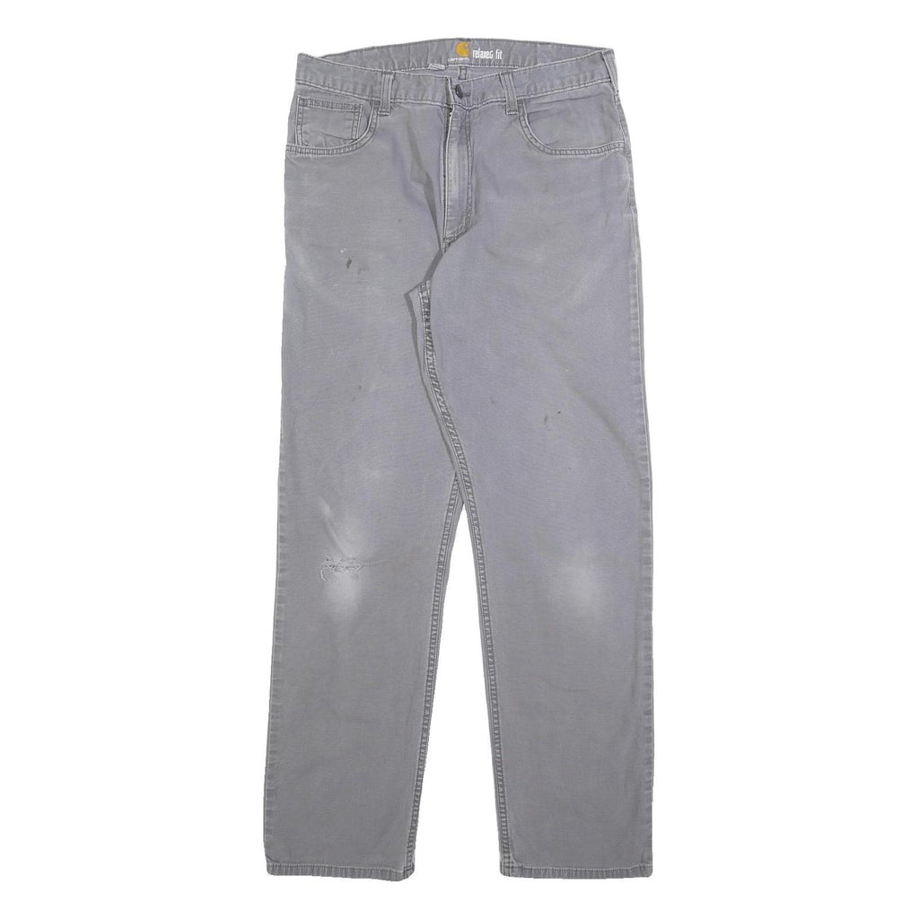 CARHARTT Mens Grey Relaxed Fit Straight Trousers W34 L31 Cotton Blend Workwear