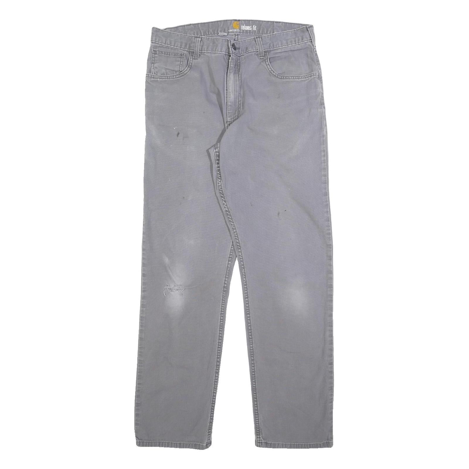 CARHARTT Mens Grey Relaxed Fit Straight Trousers W34 L31 Cotton Blend Workwear