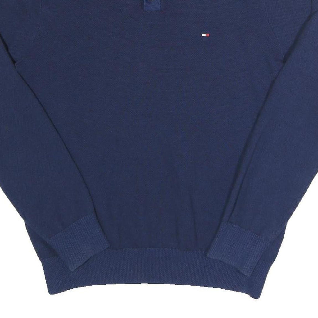 TOMMY HILFIGER Mens Blue Plain Cotton Jumper Crew Neck Regular M Button Up