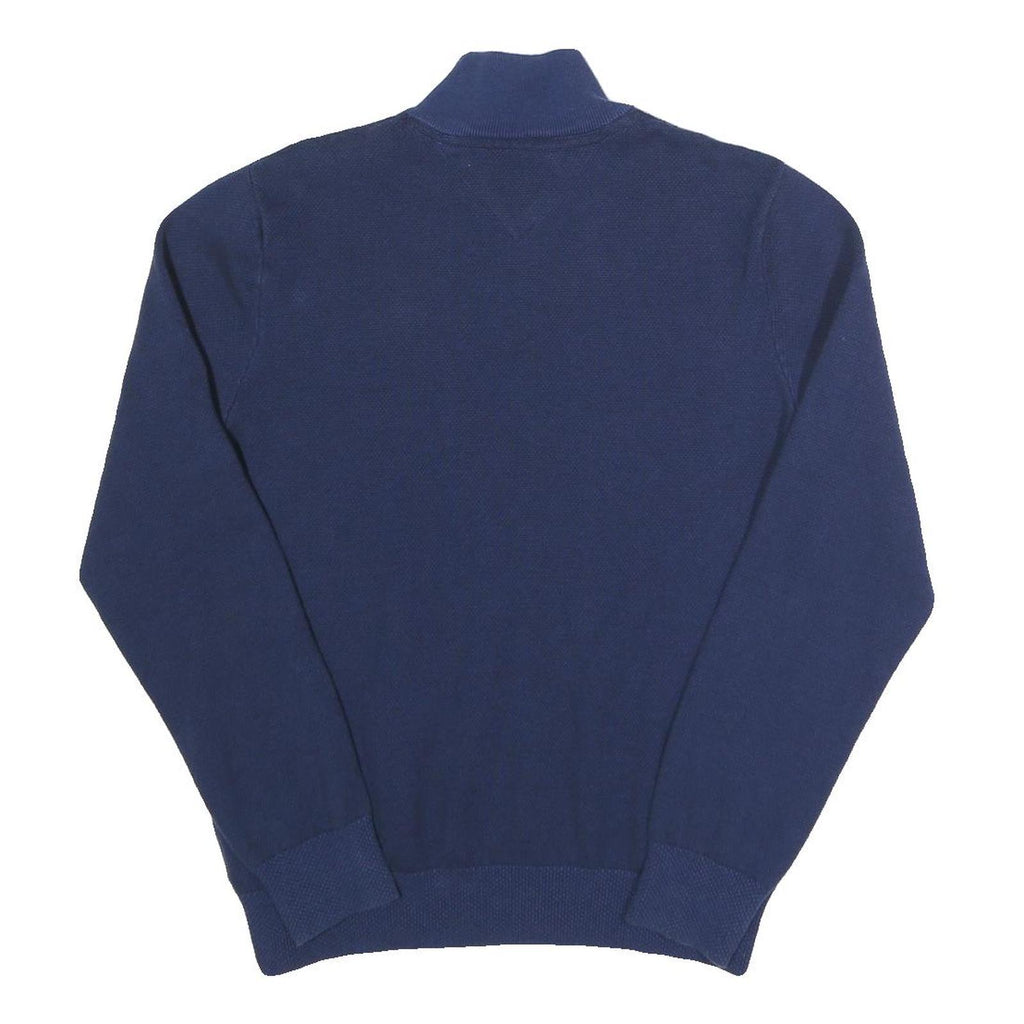 TOMMY HILFIGER Mens Blue Plain Cotton Jumper Crew Neck Regular M Button Up